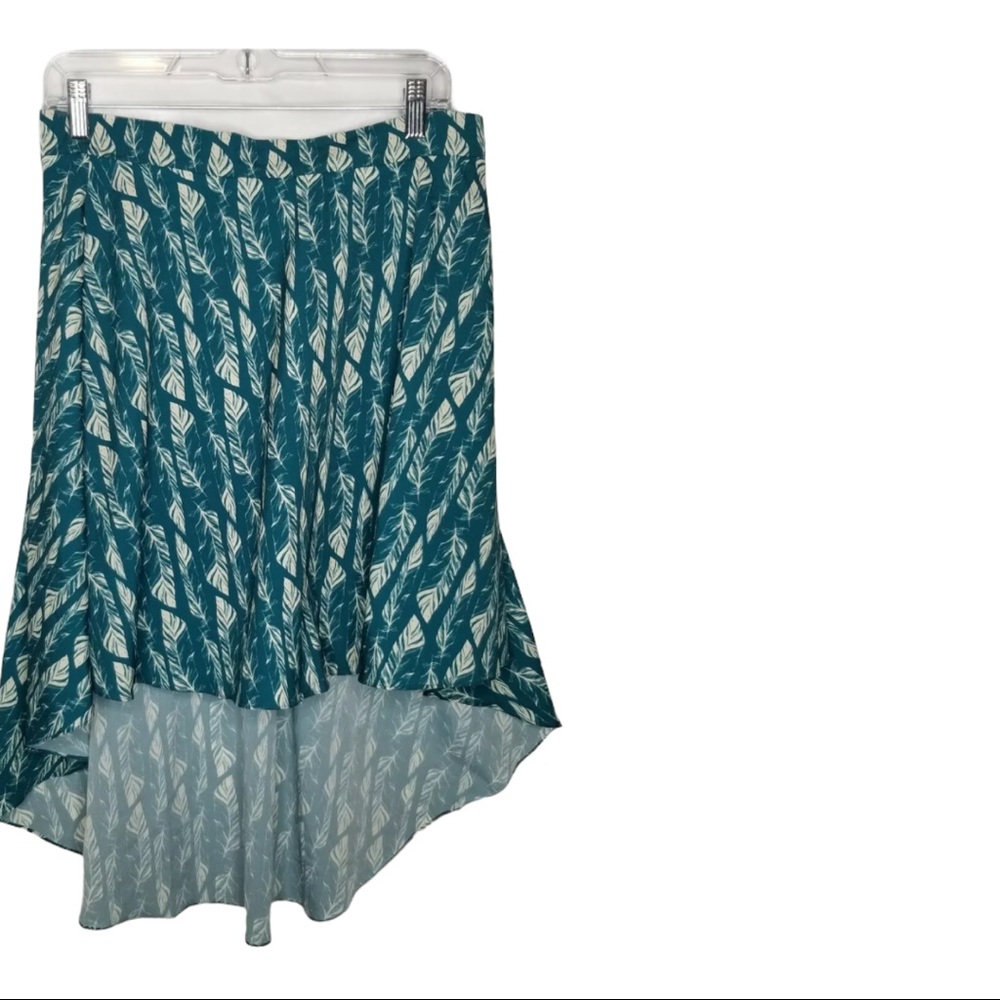 Betabrand A-line hi-lo skirt teal feather w/shorts